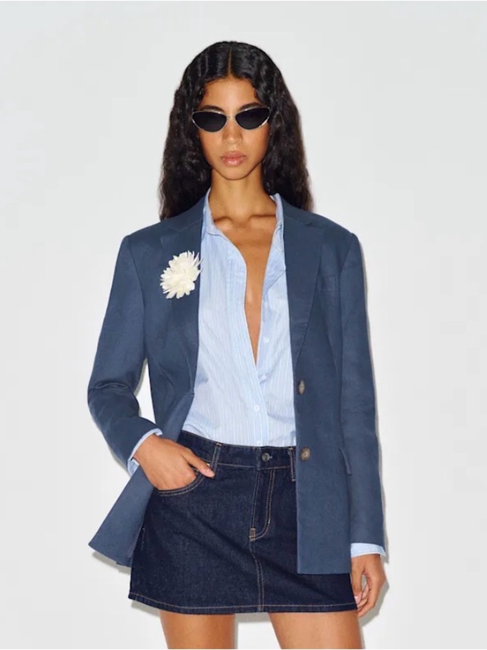 Reformation James Linen Blazer Muted Navy Small